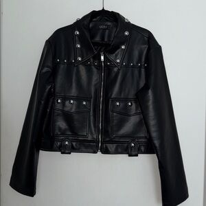 Akira Studded Black Moto Faux Leather Jacket